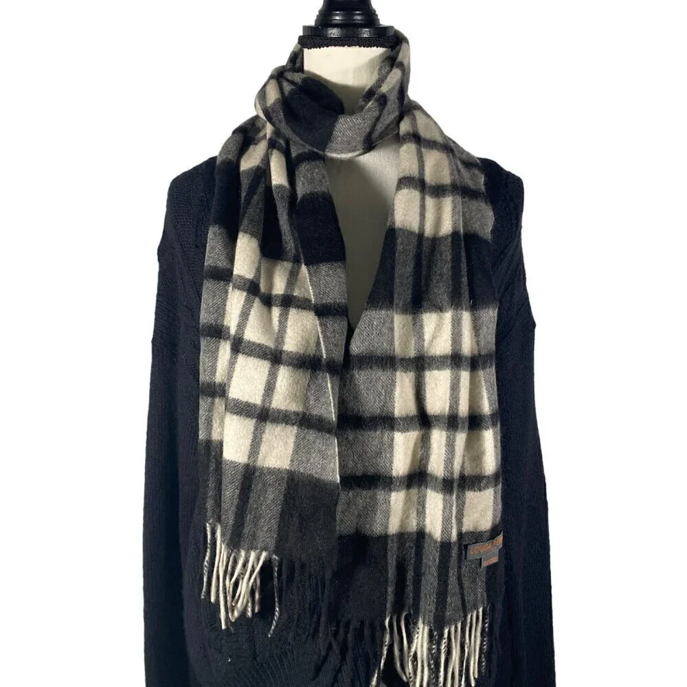 Louisa Perini cashmere fringed scarf plaid unisex